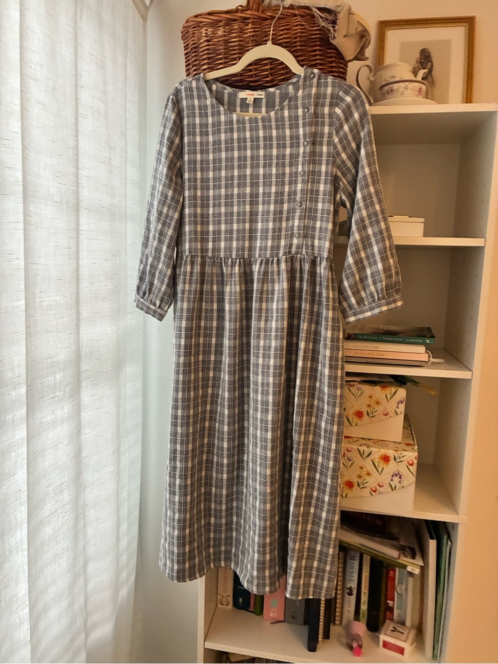 Grey Plaid Midi Dress